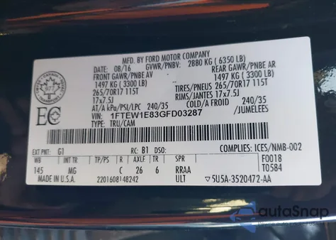 2016 Ford F-150 Xlt z USA, uszkodzony, nr VIN 1FTEW1E83GFD03287